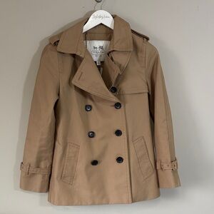 Coach Signature Lapel Short Trench Coat tan khaki  Striped Liner Designer sz XS